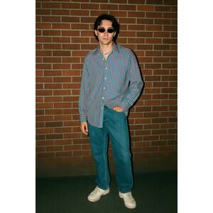 Ralph Lauren Men’s Purple Label Striped Button Down Turquoise Cotton XL Teal